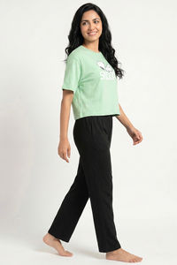 Zivame Peanuts Knit Cotton Loungewear Set - Quiet Green — thumbnail 2